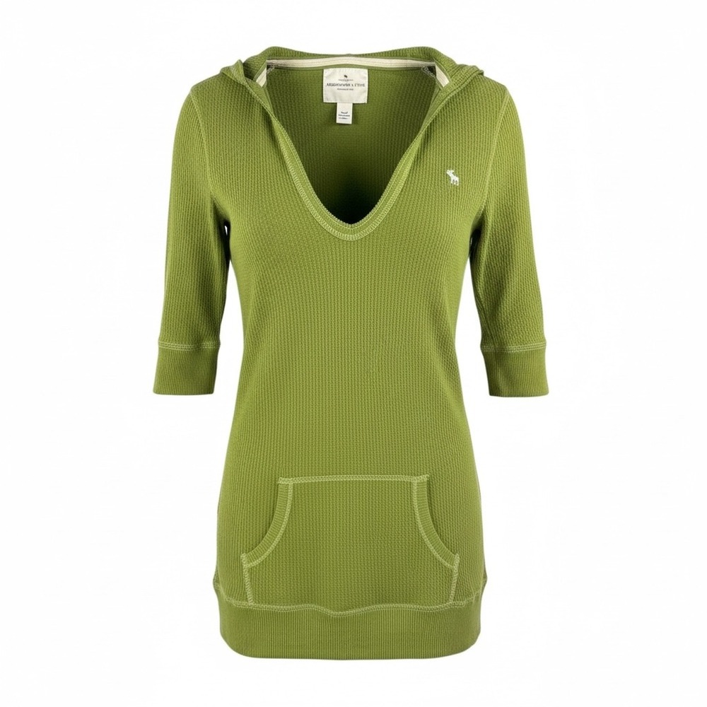 VTG Abercrombie Fitch Green Waffle Knit Hoodie Top Y2K 90s sz S